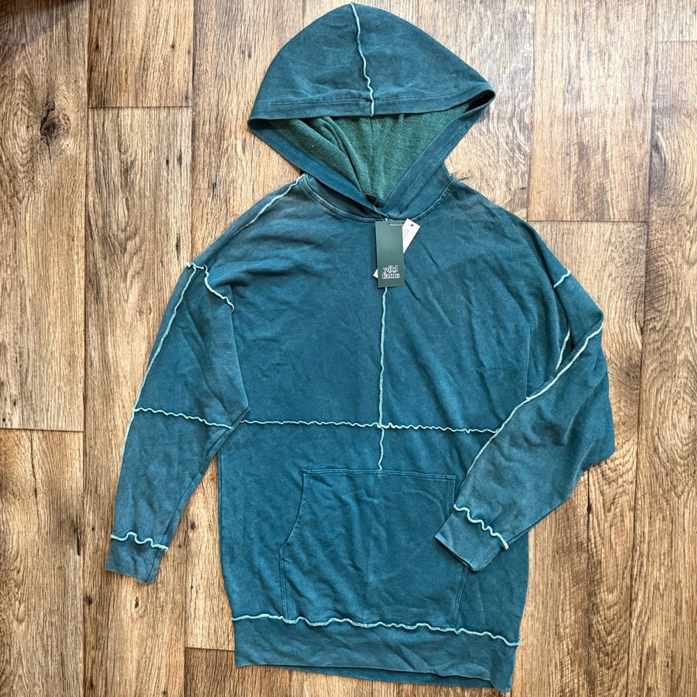 Wild‎ Fable Women’s Oversized Hoodie Green Exposed Seam Raw Edge Pullover NEW